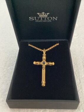 Rhona Sutton Gold Biblical Cross Stainless Steel Pendant Necklace
